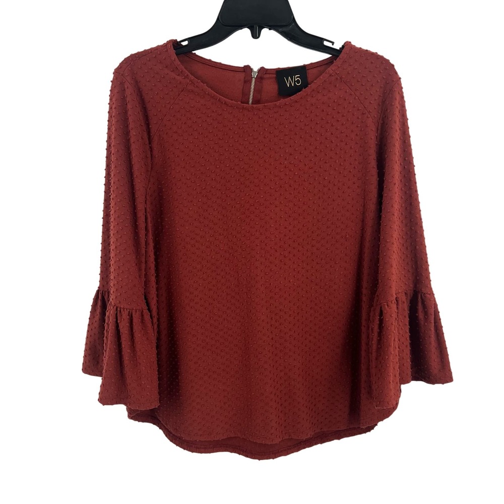 W5 Red‎ Textured Bell Sleeve Top Size Large
